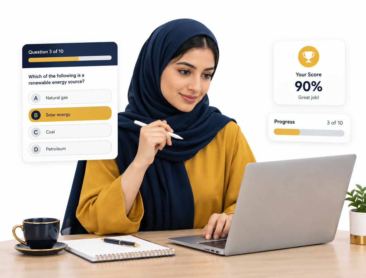 طالبة تحل اختباراً تجريبياً على منصة موقع قياس التعليمي QIYAS