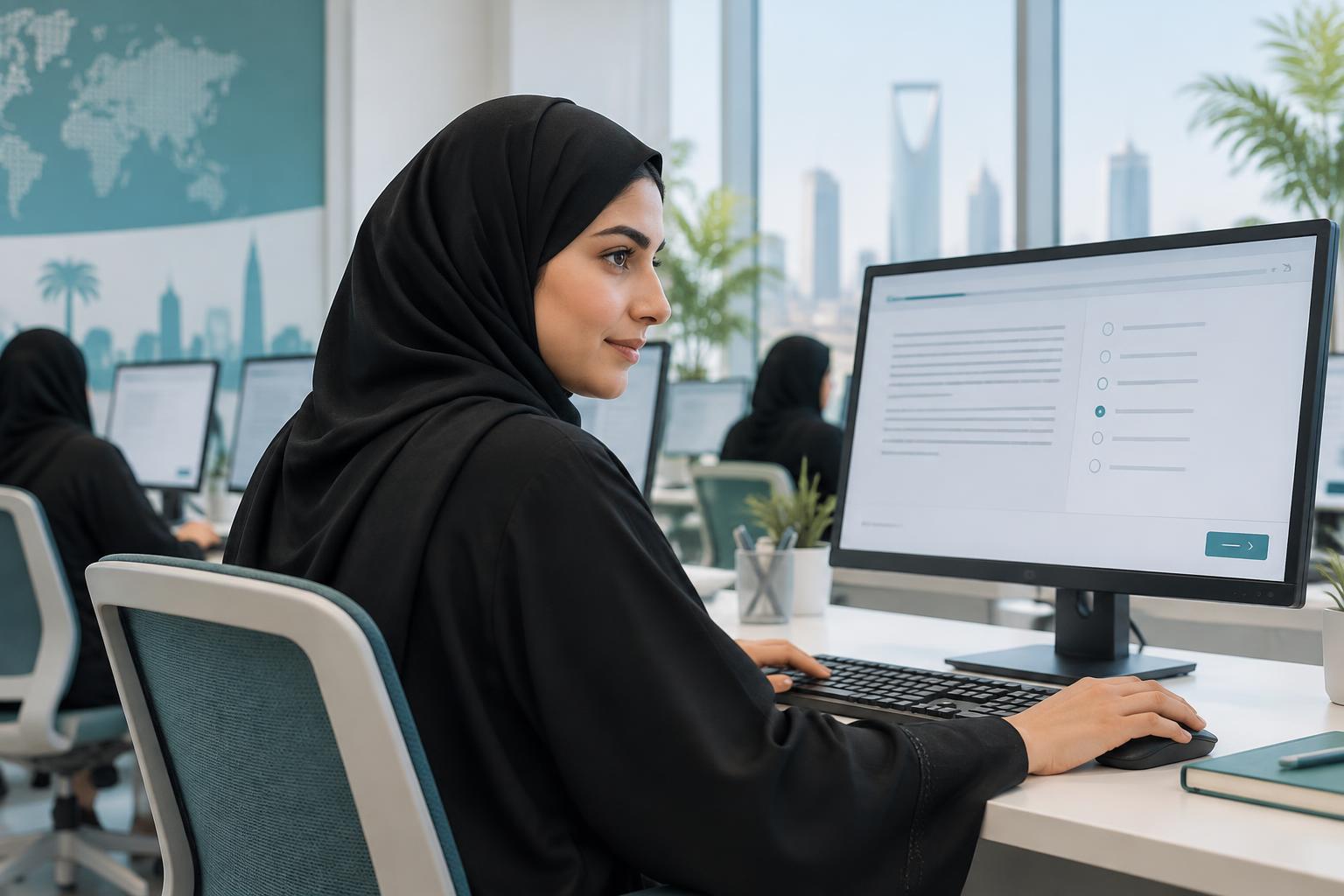 طالبة سعودية تحل اختبار ستيب STEP المحوسب على جهاز الكمبيوتر